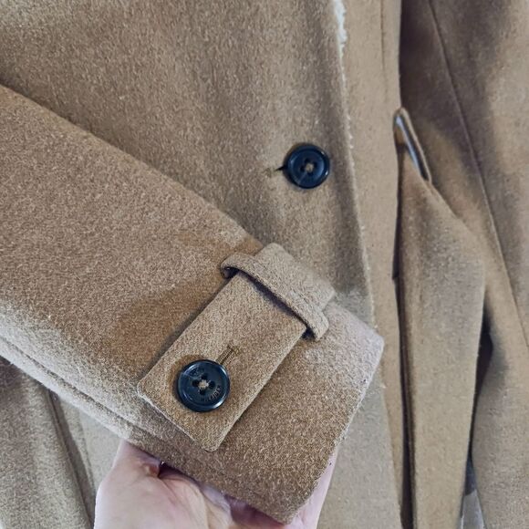 TOMMY HILFIGER Wool Peacoat Midi Sherpa Collar Belted Fully Lined Camel Size S - Picture 4 of 13